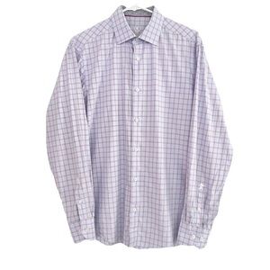 Bugatchi Uomo Plaid Long Sleeve Button Up Shirt Office Work Flip Cuff Men’s 15.5